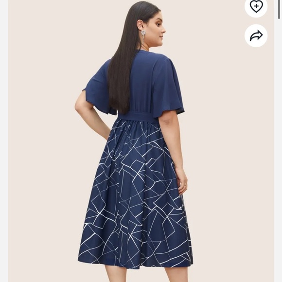 BloomChic Plus Size 6XL Geometric Flat Collar With V Notch Belted Dress us30 - Picture 2 of 6